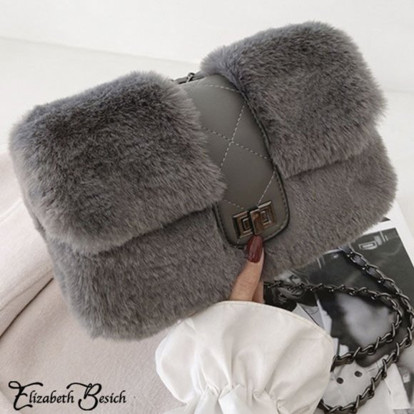 Elizabeth Besich Handbags - 🖤Grey Ladies Fashionable Fuzzy Plush Shoulder Bag